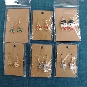 Festive Holiday Earrings Set - Gold, Silver, Green